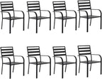 Patio Dining Chairs Set of 8, Metal Outdoor Chair, Black Stackable Dining Chairs, Wrought Iron Patio Chairs with Wide Back & Armrest, Support 300 LBS