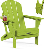 MUCHENGHY Folding Adirondack Chairs, Patio Chairs, Lawn Chairs, Outdoor Chair, Adirondack Chair Plastic, Fire Pit, Weather Resistant with Cup Holder for Deck, Backyard, Garden(Lemon Green)