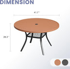 VICLLAX Outdoor Patio Round Dining Table, 41.7"x 41.7" Plastic Tabletop with Storage Shelf for Deck Lawn Garden Backyard, Walnut