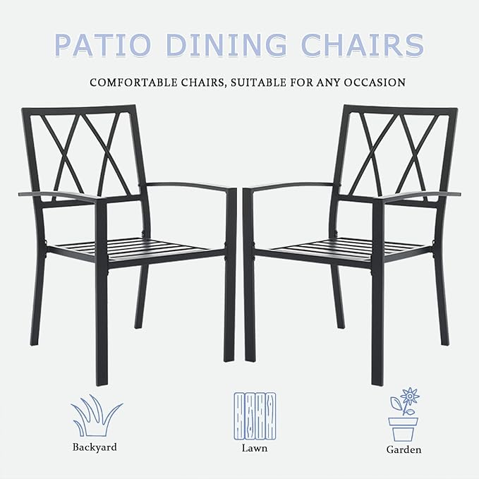 Outdoor Dining Chairs Set of 8, Aluminum Frame Stackable Patio Dining Chairs with Armrest, Wrought Iron Patio Bistro Chairs for Lawn, Backyard, Garden, Porch