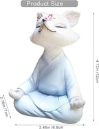 Meditating Buddha Fox Statue Resin Zen Animal Sculpture Yoga Figurine Indoor Outdoor Fengshui Decor for Patio Garden Yard Lawn Tabletop Planter Ponds Pot Bookshelf Ornaments Gifts White