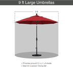 California Umbrella 9' Round Aluminum Pole Fiberglass Rib Patio Umbrella, Crank Lift, Collar Tilt, Black Pole, Red