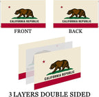 Embroidered California State Flag 3x5 Outdoor- 3Ply Heavy Duty 300D Nylon(All Weather)- Cali CA Flag 3x5-2 Brass Grommets & 4 Rows Stitched