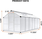 8x12 FT Polycarbonate Greenhouse with Roof Vent - Large Aluminum Walk-in Greenhouse Kit for Gardening, Backyard, Patio, Lawn - Easy Assembly