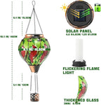 Hot Air Balloon Solar Lantern - Cardinal Bird Glass Lantern, Simulated Flickering & Dancing Flame, Outdoor Hanging Yard Light Waterproof IP65 for Patio Lawn Porch Decor Gift