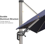 PURPLE LEAF 8' X 10' Left-right Tilting Patio Umbrella with Base Outdoor Swivel Cantilever Offset Aluminum Umbrella with Champagne Frame and 360-degree Rotation for Garden Deck Pool, Navy Blue