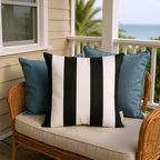 RSH Décor: Set of 4 Square and Lumbar Accent Pillows | Indoor/Outdoor All Weather Polyester Fabric | Reversible | 17” x 17” & 20" x 12" | Black & White Stripe