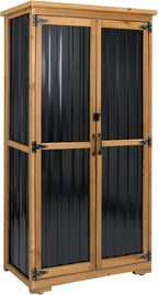 Outdoor Storage Cabinet, Wood & Metal Tall Tool Shed with Weather-Resistant Roof, Double Lockable Doors, 3 Removable Shelves & Adjustable Feet, for Patio, Garden, Backyard, 32" x 15.5" x 66"