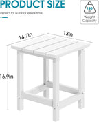 MUCHENGHY Adirondack Outdoor Side Table Set of 2, 14.7" Patio Side Table Weather Resistant, HDPE Outdoor End Tables for Patio, White