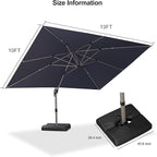 PURPLE LEAF Patio Umbrella with Base Included, 10‘×13’ Outdoor Aluminum Cantilever Umbrella with 360° Rotation, Aluminum Large Offset Umbrella for Outdoor Garden Pool, Grey