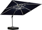 PURPLE LEAF 10 Feet Double Top Deluxe Solar Powered LED Square Patio Umbrella Offset Hanging Umbrella Outdoor Market Umbrella Garden Umbrella, Navy Blue