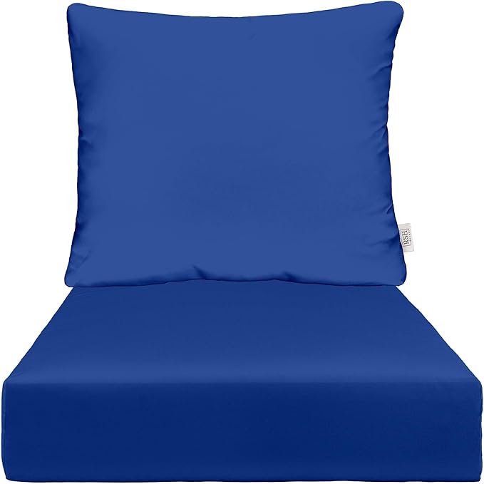 RSH DECOR Deep Seating Cushion with Pillow Back | 23.5” x 25” x 5" Seat | Water and Fade-Resistant Spun Fabric | Made in USA | Outdoor Chair Cushion Set for Patio Furniture (Cobalt Blue)