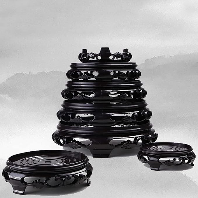 Hapivida Plant Stand, 6.1in Round Plant Riser Flower Pot Display Stand Plant Rack Holder Planter Tray Oriental Style Furniture Indoor Outdoor for Desktop Counter Room