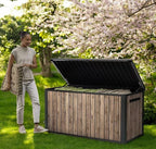Outdoor Storage Deck Box, 170 Capacity, 27.7L x 57W x 29H inches (Ash Wood Brown)
