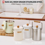 Kitchen Countertop Compost Bin 101ounces / 3Liters with Airtight Lid, SUS304 Stainless Steel Odor-Free Food Waste Bin with Wooden Handle Stylish Design/Bathroom Trash Can (Silver)