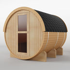ZONEMEL Indoor and Outdoor Barrel Sauna Room with Asphalt Shingle Roof, Canadian Hemlock Wood Steam Sauna with 6KW ETL Certified TOULE Heater, 8mm Tempered Glass, Rocks, Bucket (Hemlock, 8 Person)