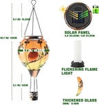 Hot Air Balloon Solar Lantern - Owl Stained Glass Lantern, Simulated Flickering & Dancing Flame, Outdoor Hanging Yard Light Waterproof IP65 for Patio Lawn Porch Decor Gift