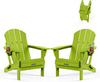 MUCHENGHY Folding Adirondack Chairs Set of 2, Patio Chairs, Lawn Chairs, Outdoor Chair, Adirondack Chair Plastic, Fire Pit, Weather Resistant with Cup Holder for Deck, Backyard, Garden(Lemon Green)