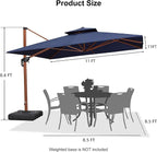 PURPLE LEAF 11ft Patio Umbrella Outdoor Square Umbrella Large Cantilever Umbrellas Windproof Offset Umbrellas Heavy Duty Sun Umbrella for Garden Deck Pool Patio, Navy Blue