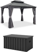 PURPLE LEAF 10' X 12' Hardtop Gazebo with Galvanized Steel Double Roof for Patio Lawn and Garden, Curtains and Netting Included, Grey