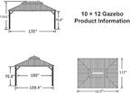 PURPLE LEAF 10' X 12' Hardtop Gazebo with 5 Pieces Wide Aluminum Frame Galvanized Steel Double Roof with Heavy Duty Netting and Curtains for Permanent Hard Top Pavilion Screen Khaki