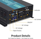 WZRELB 1000W 48V 120V Pure Sine Wave Power Inverter with 2 AC Outlets,Car Inverter