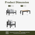 LayinSun 4 Piece Aluminum Outdoor Furniture Set with Coffee Table, Outside Patio Deep Seating Conversation Set with Upgraded Washable Thick Cushion