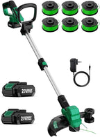 KIMO 12 Inch Cordless Weed Wacker Battery Operated w/ 2 x 2.0Ah Batteries, 2-in-1 String Trimmer & Edger with Charger & Wheels, 6pcs Replacement Spools, Fast Charger, 20V Weed Trimmer for Lawn Yard