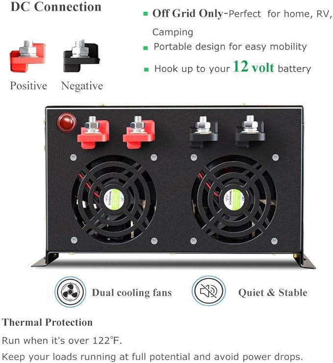 WZRELB Pure Sine Wave 5000W (10000W Surge) 12V Power Inverter DC to AC Power - Solar, RV (RBP-500012)