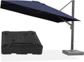 PURPLE LEAF 12' X 12' Square Patio Umbrella with Base Large Offset Hanging Outdoor Cantilever Umbrella Included Base for Garden Deck Backyard Pool Navy
