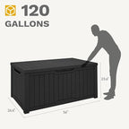 DWVO 120 Gallon Large Deck Box, Outdoor Lockable Storage Bin for Gardening Tools, Patio Cushions, Waterproof Resin (Black)