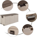 VINGLI 75 Gallon Resin Outdoor Deck Box, 75 Gallon Patio Storage Box with Side Handles, Lockable Storage Containers for Patio Furniture Cushions, Pool Accessories, Garden Tools, Coffee