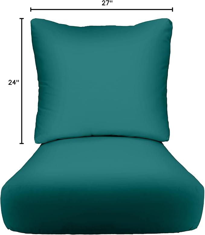 RSH DECOR: Deep Seating Cushion with Pillow Back | 24” x 27” Seat | All-Weather Spun Fabric | Water and Fade-Resistant | Outdoor Chair Cushion Set for Patio Furniture | Peacock