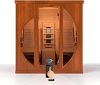 ZONEMEL Infrared Wi-Fi Remote Control Sauna with Recliner, Red Cedar Wooden Luxury Indoor Sauna Room with 9 Heating Panels, Full Spectrum, Oxygen Bar, 3400 Watt, 220V, 7-Color Light