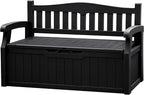 JUMMICO 80 Gallon Resin Outdoor Storage Bench, Large Deck Box with Armrest, Lockable & Waterproof for Garden, Home, Patio, Pools (Black)