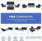Soleil Jardin Aluminum Patio Furniture Loveseat, Outdoor 2 Seats Sofa Couch with FSC Certified Solid Wood Top, Outdoor Conversation Set Deep Seating Loveseat w/Removable Cushion, Denim Blue