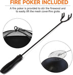 22-Inch Portable Round Metal Fire Pit Set, Durable Wood Burning Fireplace/Firepit with Steel Bowl, Mesh Lid, Poker, and Cover