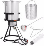 Barton 30QT Turkey Deep Fryer 37,000BTU Fish Fryer Pot Combo Boiler Steamer Roaster Clam Crawfish Pot Boiling Lid Seafood Cajun Gas Stove Burner Stand Injector