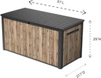 Stylish Indoor/Outdoor Storage Deck Box,Resin,Large Capacity, Weather-Resistant, Lockable lid and Side handles. (Rust Wood Brown, 170 Gallon)