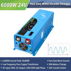 SUNGOLDPOWER 6000W 24 Vdc Inverter Charger,Peak 18000w,240 Vac Input, 120V/240V AC Output Split Phase,Low Frequency,Pure Sine Wave with LCD Remote Controller(Updated Version) Blue