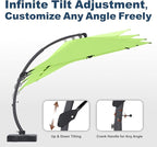 11FT Cantilever Umbrella with Base Large Curvy Outdoor Aluminum Offset Umbrella w/ 360° Rotation, UV Resistant Canopy for Patio, Garden, Backyard, Apple Green