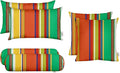 RSH DECOR: 6-Pack Pillow Set | All-Weather Spun Fabric | Water & Fade-Resistant | 17" Square, 20" x 12" Lumbar, 20" x 6" Neck Roll | Outdoor Pillows for Patio Furniture | Bright Colorful Stripe