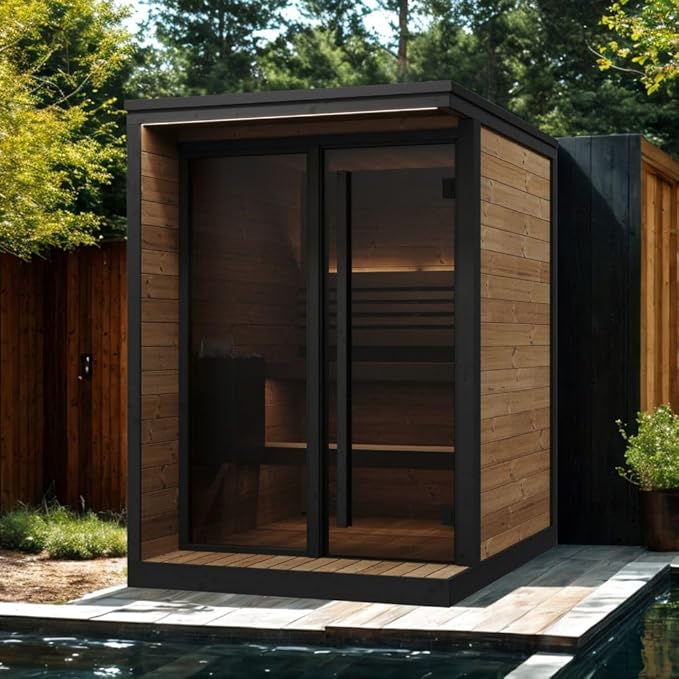 GL4 Outdoor Sauna Kit, Garden Luxury-Series Outdoor DIY Sauna Kit, Thermo-Spruce, up to 4 Persons Bundles (Sauna Heater and Sauna Stones Included) (HIVE MINI 6 WiFi - White)