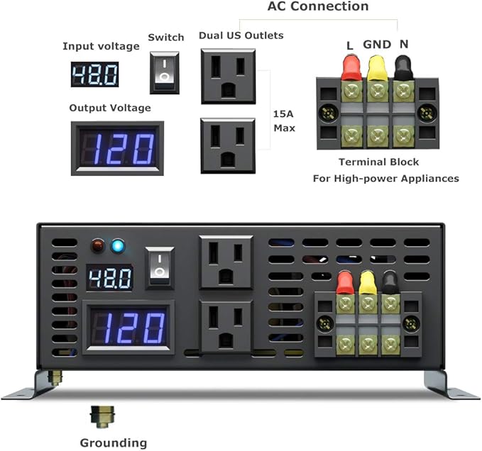 WZRELB Pure Sine Wave 2000 Watt (4000W Surge) 48V Power Inverter DC to 120 AC 60Hz,Off-Grid Solar Back Up Power