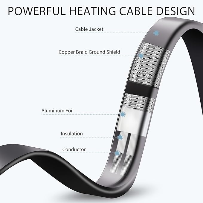 60ft Roof Deicing Cable, 5w/ft Constant Wattage, CSA ETL Certified, Prevents Ice Dams on Metal or Plastic Gutters/Downspouts, 120V