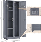 GREATMEET 65" Garage Storage Cabinet, Broom Closet Storage Cabinet, Metal Cabinets with Doors and Shelves, Utility Closet for Brooms and Mops, Utility Cabinets for Storage, Grey