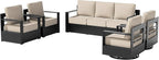 5 PCS Aluminum Patio Conversation Set - 3-Seater Sofa, 2 360° Swivel Chair, 2 Fixed Chair with 6" Thick Water-insistant Cushions, All-Weather Use Removable Cover, Ideal for Garden, Poolside (Beige)