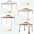COBIZI Gazebo 10x10 Heavy Duty Gazebos with Improved Nettings Outdoor Gazebo Canopy Double Roof Patio Gazebos with Metal Steel Frame for Patio, Deck, Backyard (Khaki)