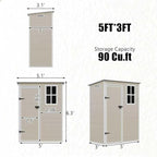 Outdoor Shed 5x3/6x4/7x7/8x6/8x10/8x12 FT, 15MM Thick PP Resin Plastic Shed with Lockable Door & Floor - Waterproof Plastic Tool Shed for Bike, Garbage Can, Backyard, Patio ﻿ ﻿ (Light Brown, 5X3FT)