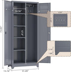 GREATMEET 72.8" Broom Storage Cabinet，Metal Storage Cabinets for Cleaning Supplies with Pegboard, Utility Closet, Broom Mop Cabinet, Grey